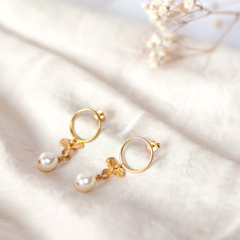 Boucles d'oreille perles blanche en cristal