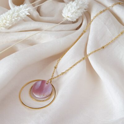 Collier Elise rose en acier inoxydable doré